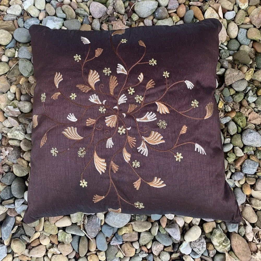 Stratford Home Embroidered Accent Pillow Brown Floral Botanical